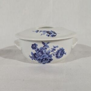 Floral Blue and White Cover Ceramic Dish. Made In France.